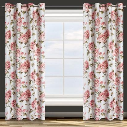 Zasłona gotowa na przelotkach TESS 140x250 Design91 beżowa różowa kwitnące peonie