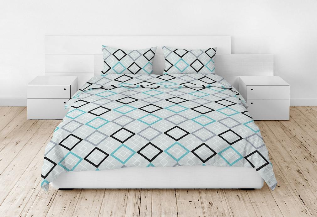 Pościel z kory 200x220 szara turkusowa czarna romby