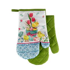 Rękawice kuchenne 18x27 z magnesem 2 szt. wielkanocne kurczaki pisanki kwiaty