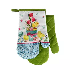 Rękawice kuchenne 18x27 z magnesem 2 szt. wielkanocne kurczaki pisanki kwiaty