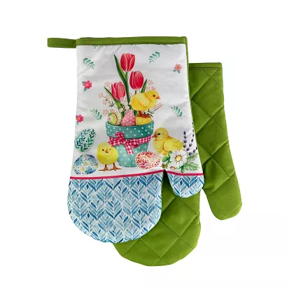 Rękawice kuchenne 18x27 z magnesem 2 szt. wielkanocne kurczaki pisanki kwiaty