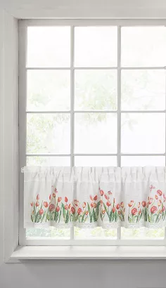 Firana gotowa zazdrostka na taśmie STELLA 150x30 Eurofirany biała czerwona zielona tulipany