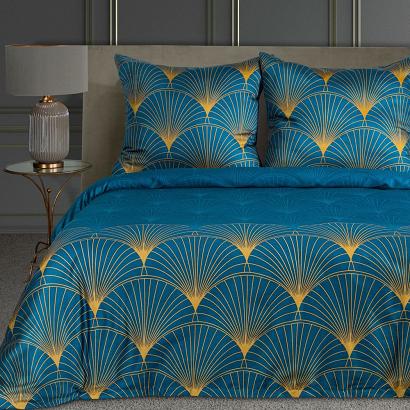 Pościel z makosatyny LOTOS-1 160x200 Eurofirany granatowa / złota
