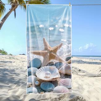 Ręcznik plażowy 100x180 rozgwiazda i perły na plaży