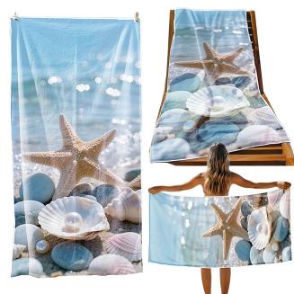 Ręcznik plażowy 100x180 rozgwiazda i perły na plaży
