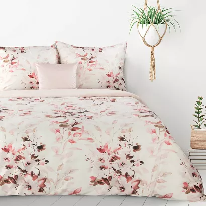 Pościel POWDERY 160x200 Design91 biała różowa w kwietne bukiety