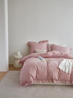 Pościel satyna bawełniana 220x200 Ruffy Premium pudrowa z falbanką