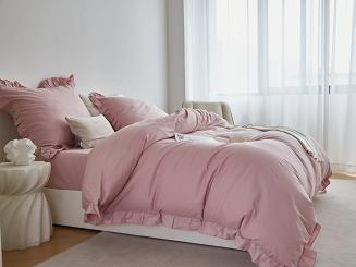 Pościel satyna bawełniana 220x200 Ruffy Premium pudrowa z falbanką