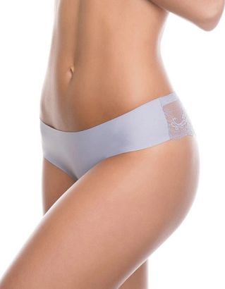 Brazyliany damskie bezszwowe z koronką TANGA Julimex szare