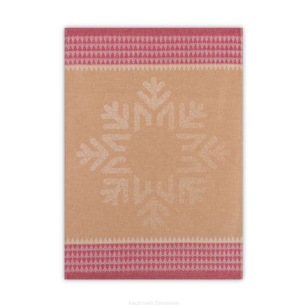 Ścierka kuchenna świąteczna ZWOLTEX Snow Flake jasnobrązowa różowa