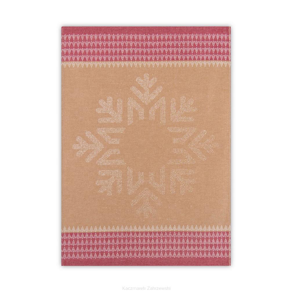 Ścierka kuchenna świąteczna ZWOLTEX Snow Flake jasnobrązowa różowa