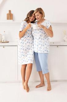 Koszula damska REGINA kod 173 niebieska szara w kółeczka i kropki