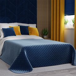 Narzuta dekoracyjna VELVI 220x240 pikowana w geometryczny wzór granatowa