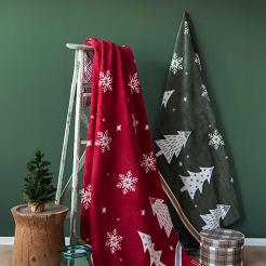 Świąteczny Miękki Koc Bawełniany 150x200 TREE Narzuta Pled Zimowy Na Łóżko