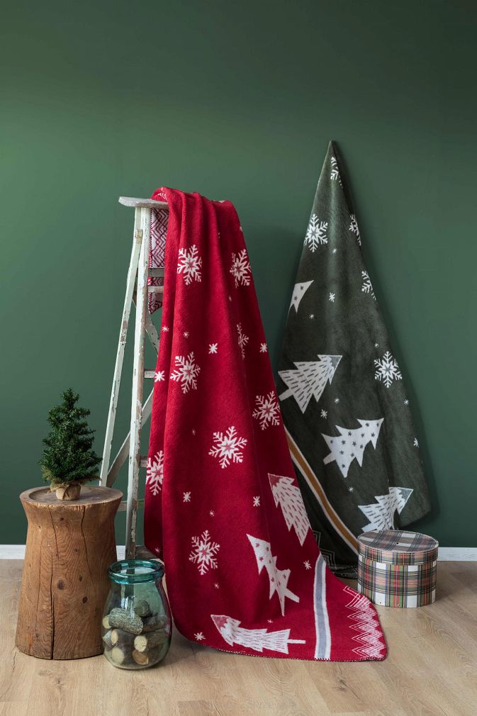 Świąteczny Miękki Koc Bawełniany 150x200 TREE Narzuta Pled Zimowy Na Łóżko