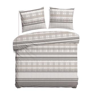 Pościel bawełniana COTTONLOVE 220x200 beżowa brązowa dekoracyjne pasy i krata