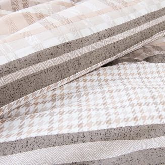 Pościel bawełniana COTTONLOVE 220x200 beżowa brązowa dekoracyjne pasy i krata