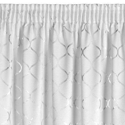 Zasłona gotowa na taśmie zaciemniająca MILI 140x270 Eurofirany biała srebrna geometryczny nadruk