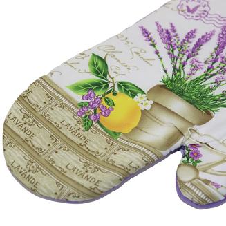 Rękawice kuchenne 18x27 z magnesem 2 szt. fioletowe białe lawenda w doniczce