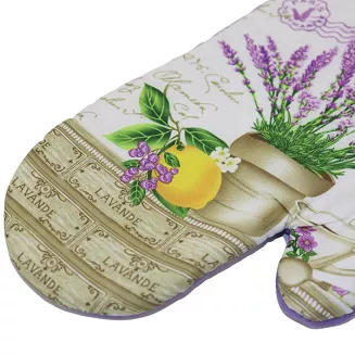 Rękawice kuchenne 18x27 z magnesem 2 szt. fioletowe białe lawenda w doniczce