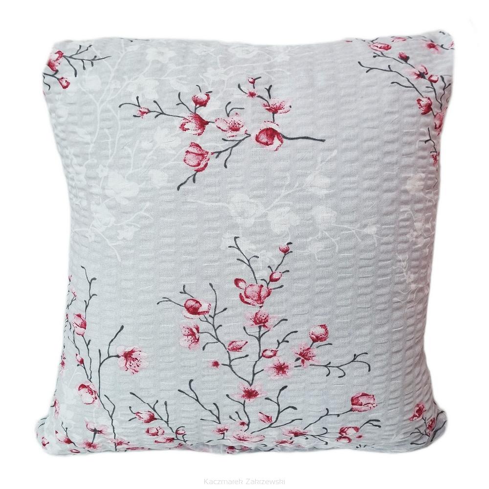 Poszewka z kory 40x40 szara różowa kwiat wiśni sakura