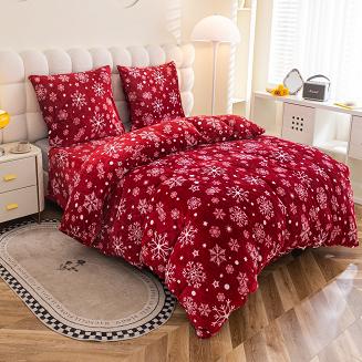 Pościel polarowa XmasCozy 140x200 welur świąteczna czerwona biała śnieżynki