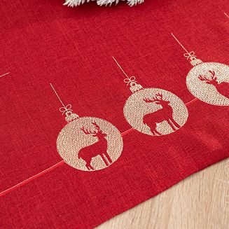 BŁYSZCZĄCY RENIFER Obrus z haftem szer.140cm x wys.220cm kolor 003 czerwony 295157/KSP/L03/140220/1