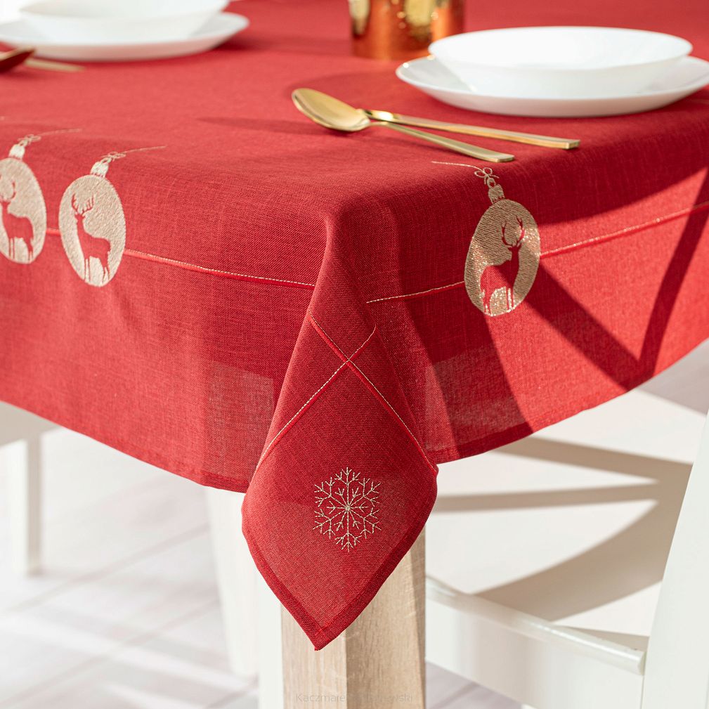 BŁYSZCZĄCY RENIFER Obrus z haftem szer.140cm x wys.220cm kolor 003 czerwony 295157/KSP/L03/140220/1