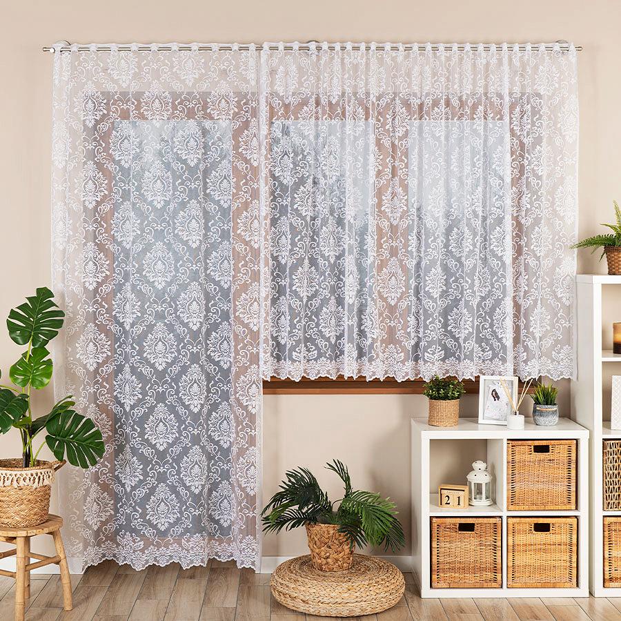 Firanka żakardowa gotowa na prosto na szelkach APOLONIA 140x240 biała