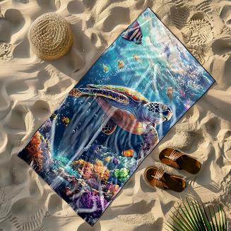 Ręcznik plażowy 100x180 żółw morski na rafie koralowej
