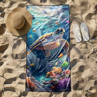 Ręcznik plażowy 100x180 żółw morski na rafie koralowej