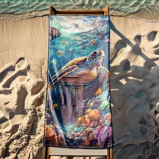 Ręcznik plażowy 100x180 żółw morski na rafie koralowej