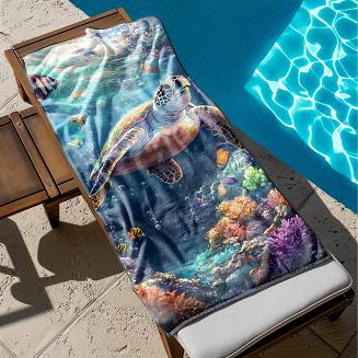 Ręcznik plażowy 100x180 żółw morski na rafie koralowej