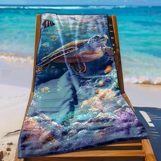 Ręcznik plażowy 100x180 żółw morski na rafie koralowej
