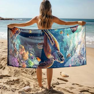 Ręcznik plażowy 100x180 żółw morski na rafie koralowej
