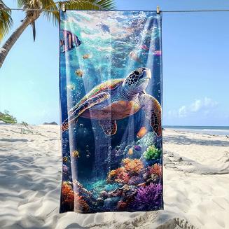 Ręcznik plażowy 100x180 żółw morski na rafie koralowej