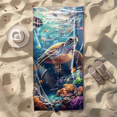 Ręcznik plażowy 100x180 żółw morski na rafie koralowej
