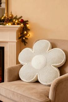 Poduszka dekoracyjna z bukli Kwiatek 50x15 beżowa