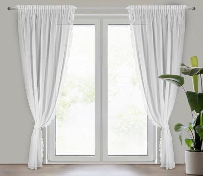 Firana gotowa na taśmie ELENA 140x270 Eurofirany biała koronkowa aplikacja perełki