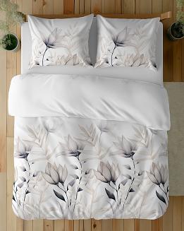 Pościel bawełniana 160x200 Detexpol biała beżowa grafitowa w lilie i trawy