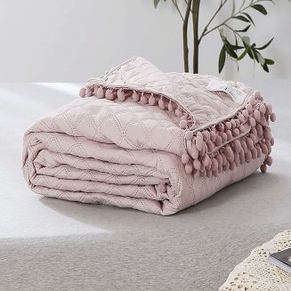 Narzuta dekoracyjna POMPOO 160x220 pikowana z pomponami pudrowa