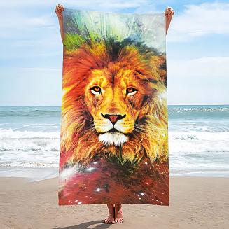 Ręcznik plażowy 100x180 żółty pomarańczowy zielony lew