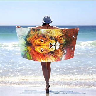 Ręcznik plażowy 100x180 żółty pomarańczowy zielony lew