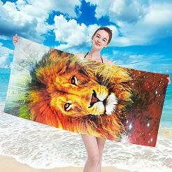 Ręcznik plażowy 100x180 żółty pomarańczowy zielony lew