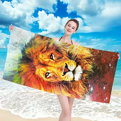 Ręcznik plażowy 100x180 żółty pomarańczowy zielony lew
