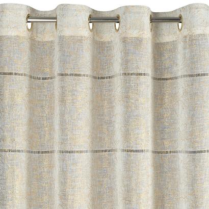 Firana gotowa na przelotkach KATY 140x250 biała złota z etaminy delikatny botaniczny nadruk