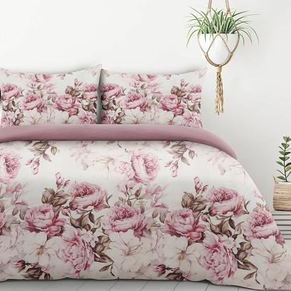 Pościel PEONY1 160x200 Design91 kremowa różowa kwitnące piwonie