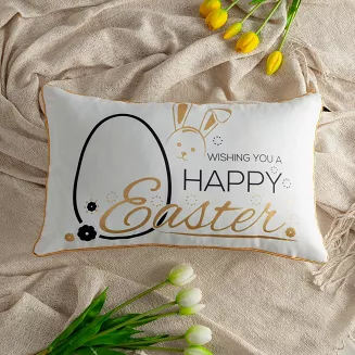 Poszewka dekoracyjna wielkanocna WIOSNA 30x50 biała czarna złota świąteczna pisanka