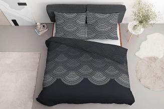 Pościel satynowa 160x200 Detexpol mandala na grafitowym tle