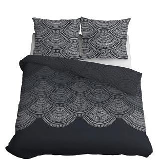 Pościel satynowa 160x200 Detexpol mandala na grafitowym tle